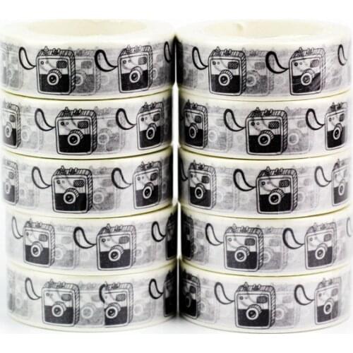 10PCS/lot Decorative Black White Camera Washi Tapes Japanese Paper DIY Planner Masking Tape Adhesive Tapes Stickers Stationery