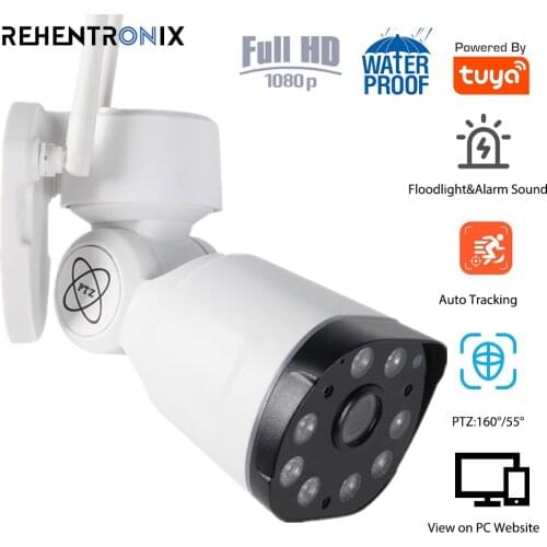 1080P Tuya WiFi Security Camera Outdoor Bullet IP Camera Wireless PTZ Camera with Floodlight Siren Alarm PC Auto Tracking Camera