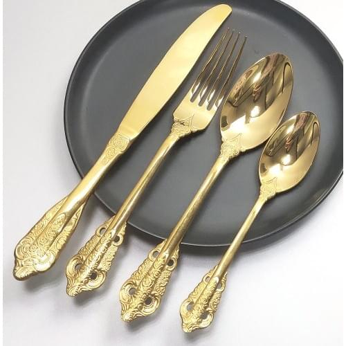 24Pcs/Set Gold Dinnerware Set 304 Stainless Steel Flatware Knife Fork Spoon Dinner Set Mirror Cutlery Set Silver Tableware Set