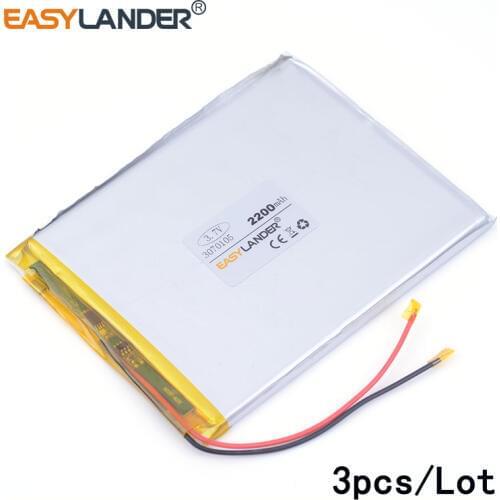 3pcs /Lot 3070105 2200mah 3.7v lithium Li ion polymer rechargeable battery Speaker E-book tablet pc power bank PAD