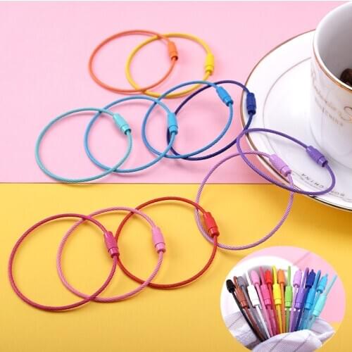 5Pcs Stainless Wire Keychain Tag Rope Wire Cable Loop Screw Lock Gadget Ring Key Keyring Circle Camp Hanging Tool Hand Tool Set