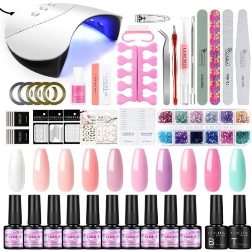 COSCELIA 7 ml Nail Polish 32 Colors Base And Top For Gel UV LED Lamp For Drying Nails Stamping Varnish Semi Permanent Nail Tools