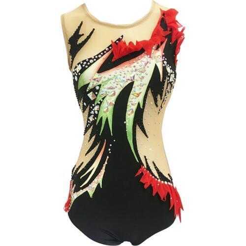Black Artistic Gymnastics Competition Gymnastics Leotard Kids Performances Leotards Custom Style and Size