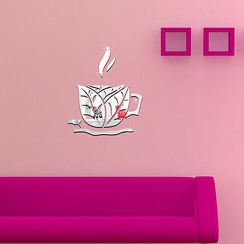 DIY 3D Mirror Wall Stickers Creative Coffee Cup Bedroom Home Decor Mirror Stickers Mordern Room Decoration Sofa TV Background
