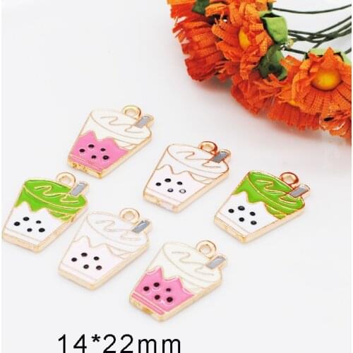 20pcs/lot Drink Beverages Enamel Charms Gold Color Tone Milk Tea Drop Oil Pendant Earring Bracelet Jewelry DIY Accessories