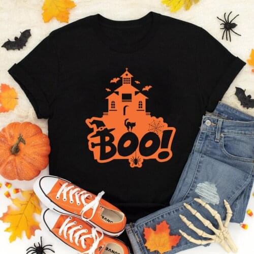 Boo Castle Halloween T-shirt Women Graphic Witch Holiday Gift Tops Tees Funny Unisex Short Sleeve Halloween Party Tshirt
