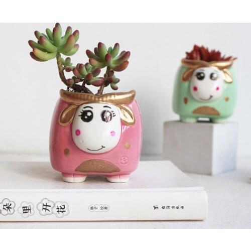Nordic Pot Cute Cartoon Animal Taurus Ceramic Succulent Flower Pot Outdoor Balcony Light Luxury Desktop Home Decor Garden Pots