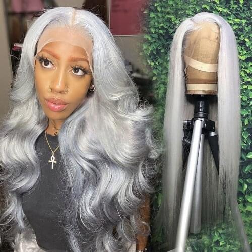 HD Lace Grey Brazilian Bone Straight 13X4 Lace Front Human Hair Wigs Transparent Lace Frontal Wigs With Baby Hair Plucked Wig