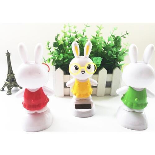 Car Interior Sun Shaking Head Cartoon Animals Twisted Cute Rabbit Ornaments Solar Unisex Plastic Electronic Battery Operated