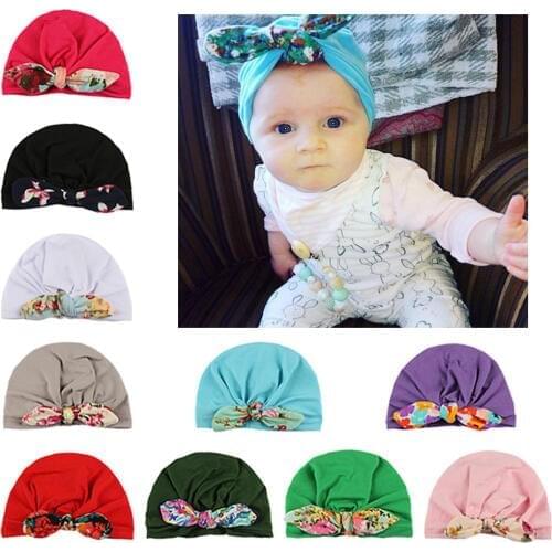 1pcs Chosen Girls Boys Soft Turban Rabbit Ear Knot Cap Beanie Hat Muslim India Hat Bohemian bows Hat