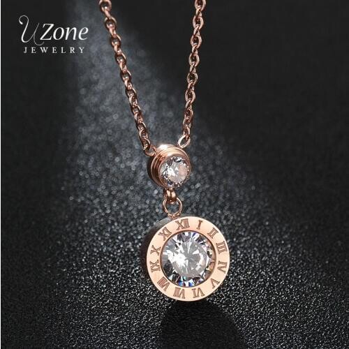 UZone Classic Necklace Extension Chain Rose Gold Color 316L Stainless Steel CZ Stone Necklace For Women