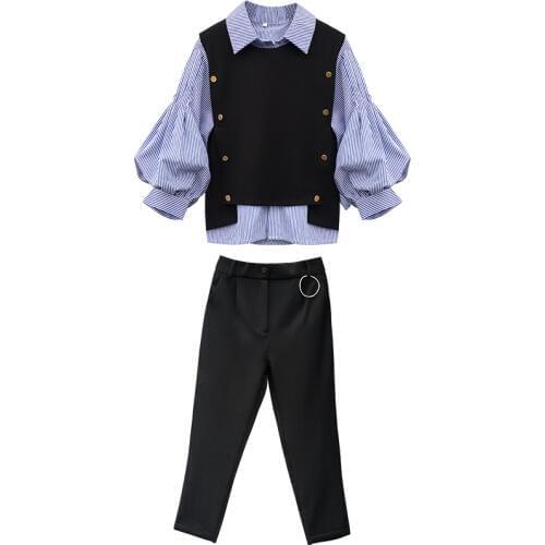 Kids Sets Girl Clothing Fashion 3 Pieces Teenage 13 14 15 16 17 Years Old Trousers +vest +blouse