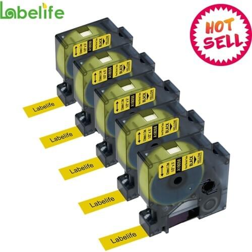 Labelife 18055 18056 Replace for DYMO Rhino Black on Yellow 12mmX1.5m Industrial IND Heat Shrink Tubes Label Pinter Rhino1000