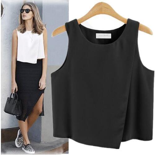 Sweet Girls Tank Top, Faux Two-piece Sleeveless Chiffon Short Top