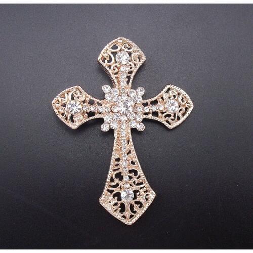 Fashion Resplendent Cross Champagne Gold Plating Rhinestone Shiny Brooch Pin for Women Jewelry Item 2020 New NO.: BH8110