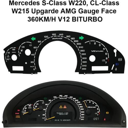 AMG Gauge Face For Mercedes S-Class W220 CL-Class W215 Upgarde 360KM/H V12 BITURBO