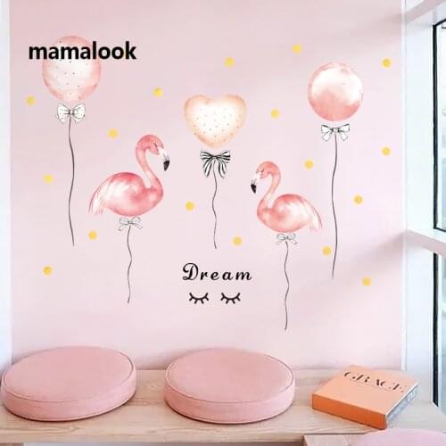 Dormitory girl room decoration flamingo balloon pink Wall Stickers warm bedroom home decor DIY self-adhesive Wardrobe Stickers