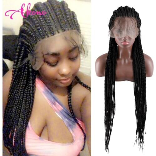 36 inch Braided Wigs for Black Women 13x7 Synthetic Lace Front Wig Cornrow Braids Lace Frontal Wigs with Baby Hair Box Braid Wig