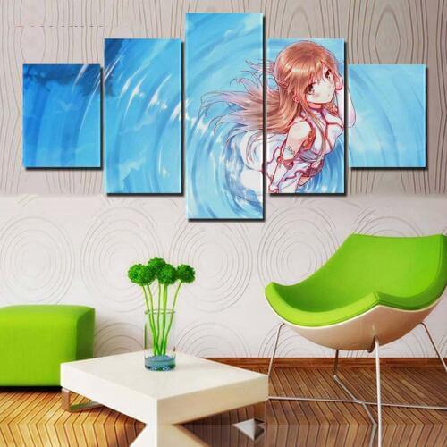 Poster Canvas Pictures Home Decor Paintings 5 Pieces Asuna Sword Art Online Animation Wall Art Prints Hotel Modular Living Room