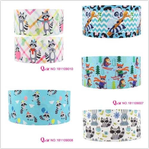 Q&N ribbon 16mm 22mm 25mm 38mm 50mm 75mm raccoon printed grosgrain/FOE ribbon webbing 50yards/roll for headband