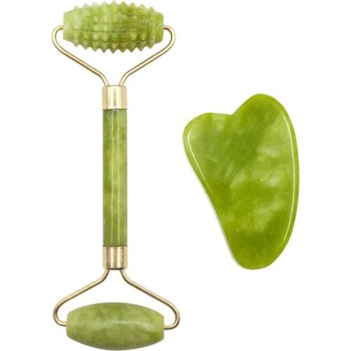Facial Massage Roller Guasha Board Double Heads Jade Stone Face Lift Body Skin Relaxation Slimming Beauty Neck Thin Lift