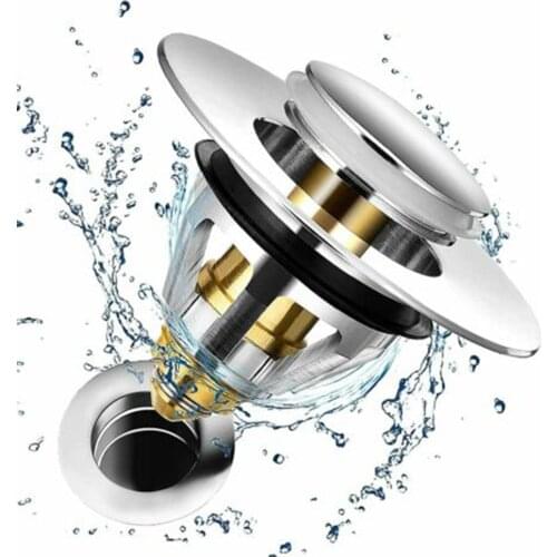 Steel Push Type Bounce Core Universal Sink Basin Drain Filter Bathroom Washbasin Drainer Pipe Fittings Basin Pop-up Drain Filter