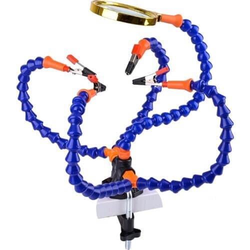 Bench Vise Table Clamp Soldering Station With 5Pc Flexible Arms Soldering Iron Holder Pcb Welding Repair Third Hand Tool