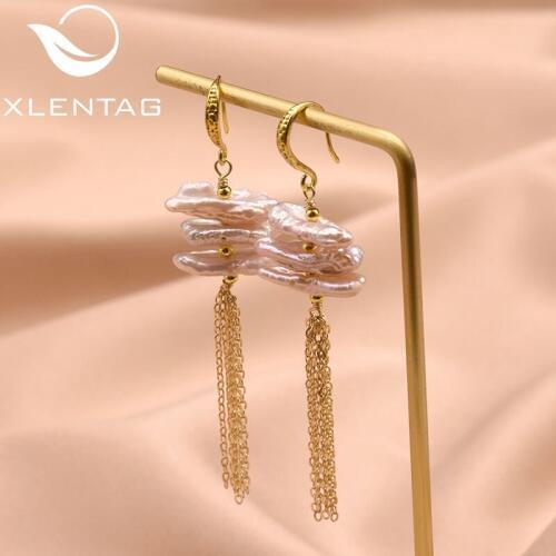 XlentAg Natural Fresh Water Pink Pearl Tassel Drop Earrings Luxury Earrings For Women Girl Party Engagement Orecchini GE0826