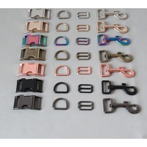 100 Sets 25mm Metal D Ring Sider Tri-Glide Belt Release Buckle Snap Hook For Dog Collar Leash Leads Lock Lobster Clasp Accessory