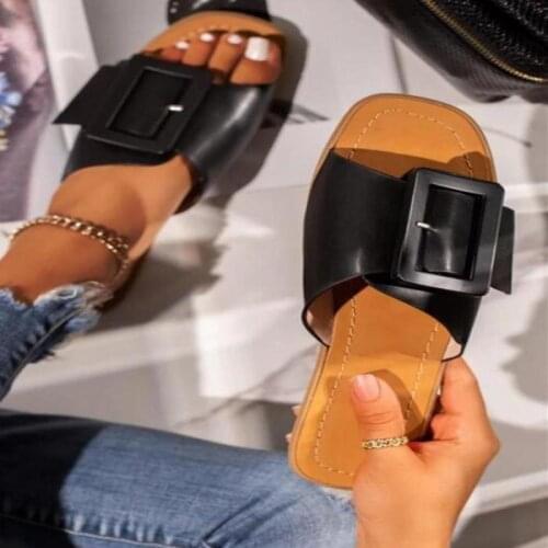 2021 Summer Ladies Leather Slippers Platform Slippers Beach Outdoor Slippers Casual Sandals Ladies Shoes Casual Women Shoes 43
