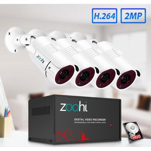 Zoohi AHD Surveillance System 1080P Video Surveillance System Outdoor Camera Waterproof Night Vision Security Camera Kit IP66