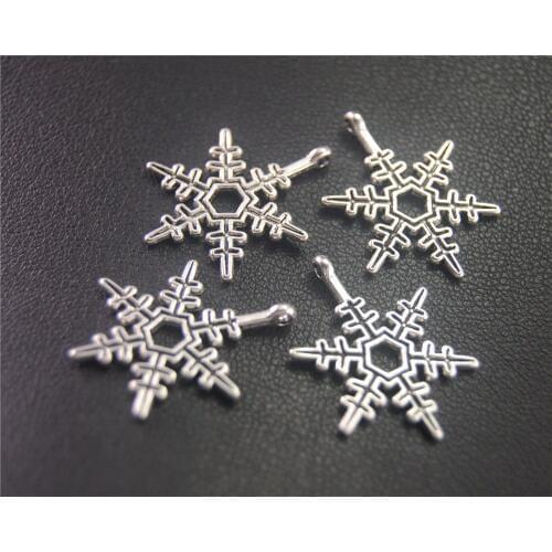 10pcs Silver Color Christmas Snowflake Charm Jewelry Making DIY Handmade Craft 23X17mm A2006