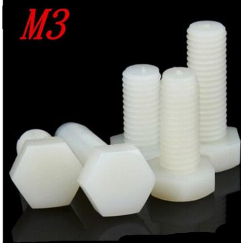 100pcs white nylon hex bolt M3*5/6/8/10/12/16/20/22/25 Nylon Plastic Hex Bolt Hex Head Screw Insulation Bolt