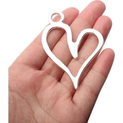 3pcs/lot Tibetan Silver Large Hollow Love Heart Connector Charms Pendant Necklace For Jewelry Making DIY Findings46*66mm