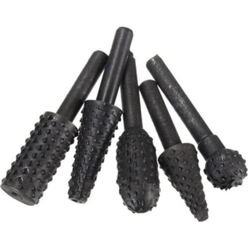 5pcs Rotary Burr Wood Carving File Rasp Drill Bits 1/4 Inch Shank Tools Two Flute Design 5 Different Shapes Woodworking Drills