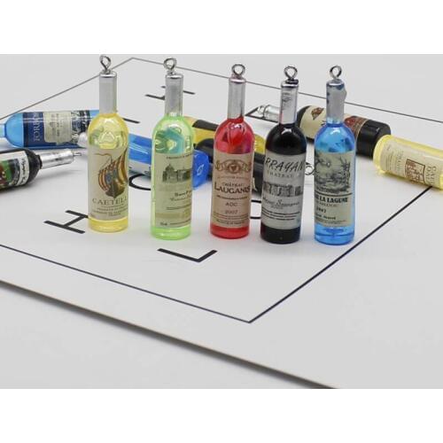 5pcs simulation color resin red wine bottle cocktail bottle key ring earrings pendant fun funny diy jewelry accessories