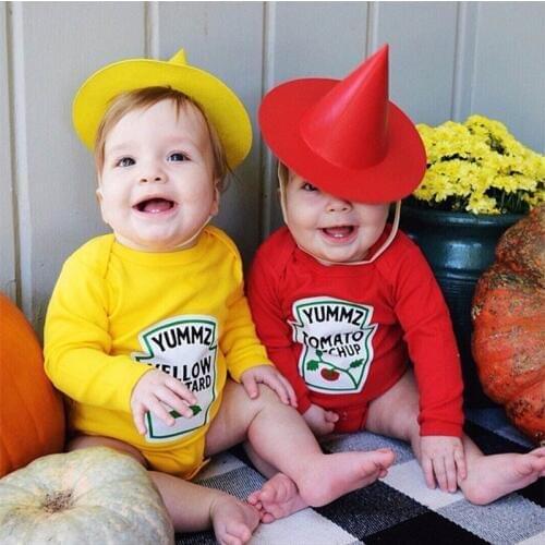 Bodysuit Baby Yummz Tomato Ketchup Yellow Mustard Red and Yellow Bodysuit Boy Twins Baby Girls Clothes