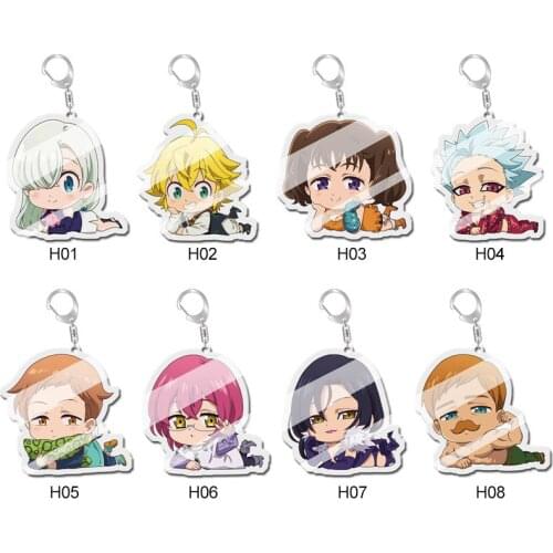Japan Anime The Seven Deadly Sins Keychain Meliodas Elizabeth Hawk Ban Transparent Acrylic Figures Charm Key Chain Cute Trinkets