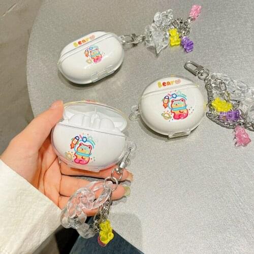 For huawei freebuds 4i case,Color bear for freebuds 3 4 pro Soft Silicone Earphone Headphone Cover with Colorful bear chain