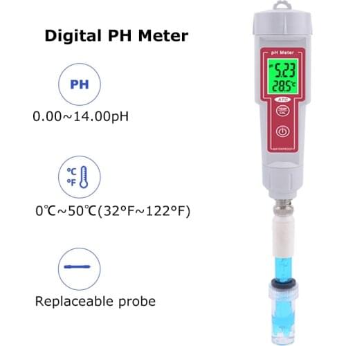 Digital 2 in 1 PH TEMP Meter Pen Type Acidimeter Swimming Pool Aquarium Drink Water Quality Analyzer Replaceable Probe PH Tester
