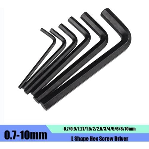 DasHex 1PCS/3PCS/10PCS 0.7mm-10mm L Shape Inner Hex Screw Driver Black Carbon Steel Full Size