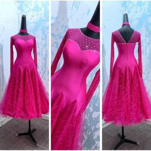 GOODANPAR 2020 Costume ballroom dance dress for woman long sleeves waltz tango practice clothes standard dancewear Built-in Bra