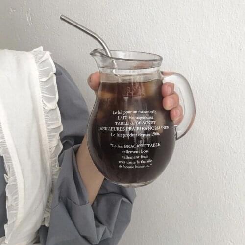 Ins Style Korean Coffee Shop Latte Coffee Cup With Handle Large Cup Cold Drink Glass Milk Pot red Wine Dispenser Toros Pot