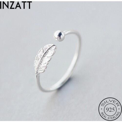 INZATT Minimalist Feather 3mm Bead Adjustable Ring For Women Birthday Party 925 Sterling FINE Jewellery Personalise New Gift