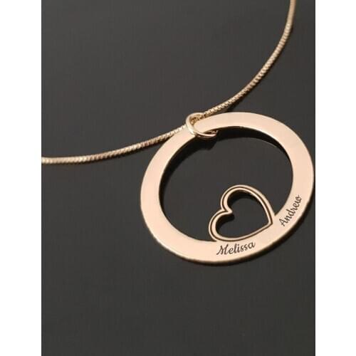 Custom Geometry Circle Pendant Hollow Heart Necklace Personalized Couple Name Round Necklace For Wife Anniversary Gift
