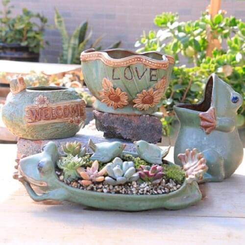 Frog Succulent Ceramics Flower Pot Creative Glaze Handicraft Cactu Planters Bonsai Containers Desktop Decoration Storage Trays