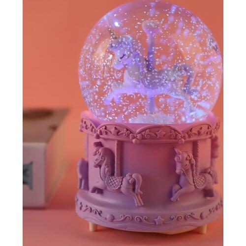 Merry-go-round Crystal Ball Music Box Bedside Lamp Bedroom Girl Birthday Gift for Children Creative Dream Night Lamp Decor Light