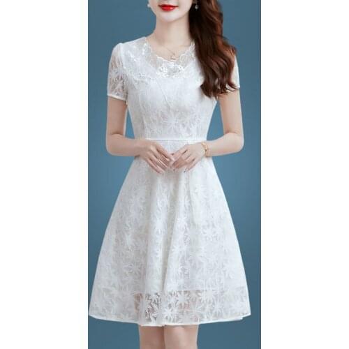 Summer Christmas Dresses Women Vintage Elegant Party Dress Short Sleeve Casual Print Hollow Out Plus Size S~4XL Vestido 7660