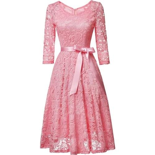 Summer Evening Dresses mother of bridal dress Womens V-neck Long-sleeved Lace dress Formal GOWN