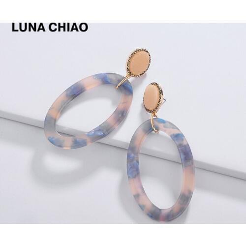LUNA CHIAO 2020 New Arrival Druzy Stone Acrylic Oval Shape Big Long Earrings ZA Korean earrings for Women